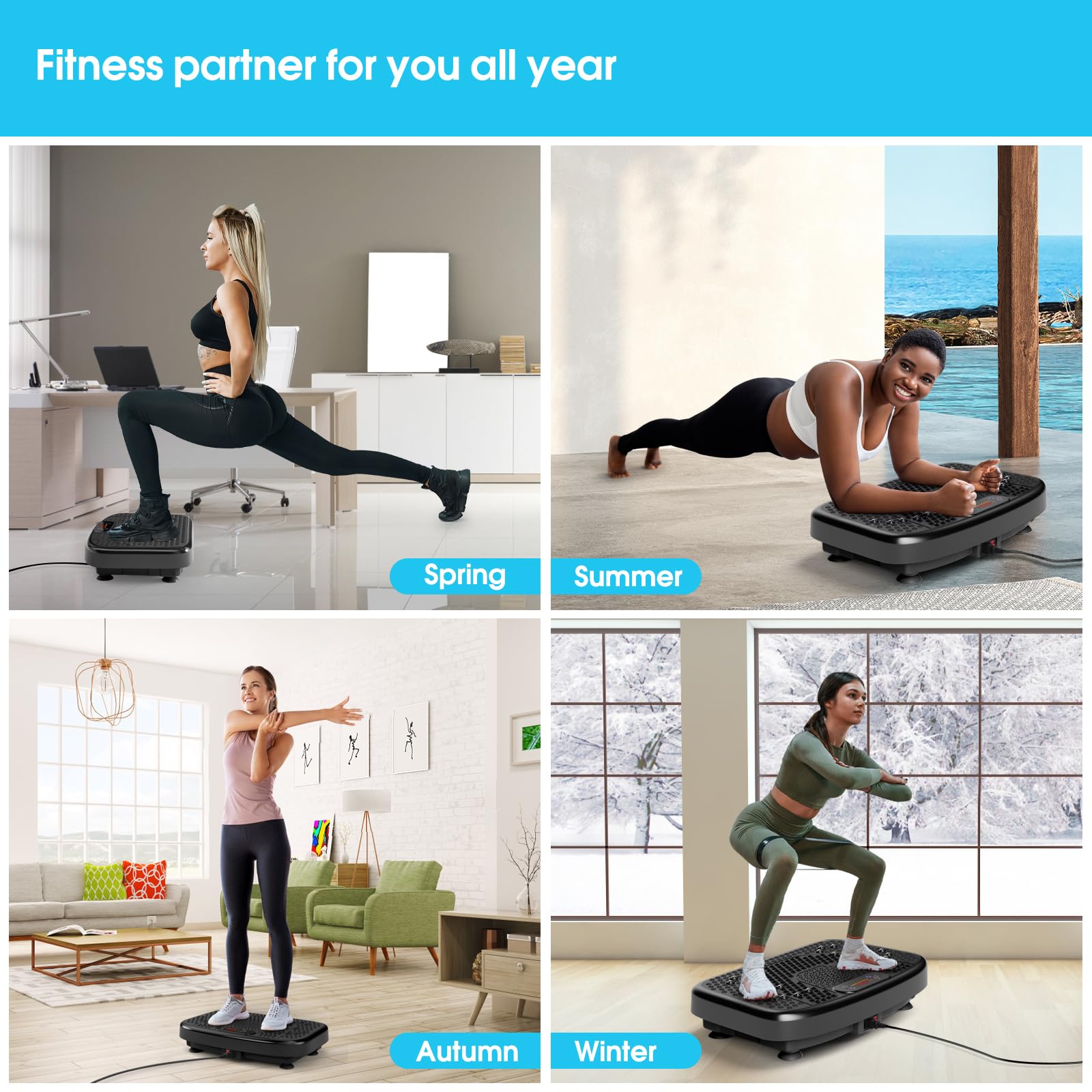 SoftGym Vibration Plate Exercise Machine for Lymphatic Drainage,Power Vibrate Stand Shake Board 450 Lbs Capacity Whole Body Workout Waver with Fitness Resistance Bands Weight Loss Gifts for Women Men