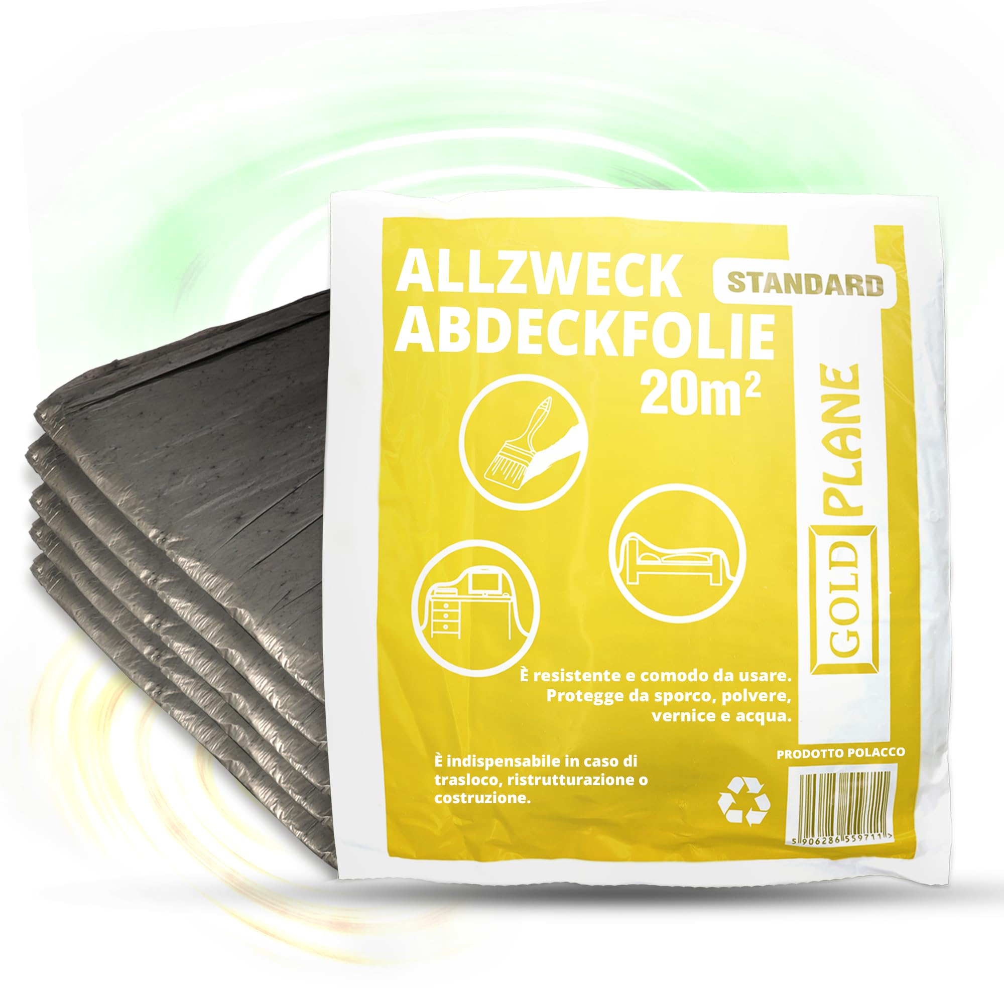 Toolspace Masking Film 4x5m Set of 5 - Painter's Tarpaulin - Strong Dust Protection Film - Plastic Tarp Sheet - Construction Masking Film