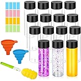 DI QIU REN 16 Pack Clear Plastic Bottles Empty Sensory Bottles with Caps – Reusable Juice Bottles Drink Containers Leakproof Water Bottle for Juice Milk (Black Lids, 12 oz / 350 ml)