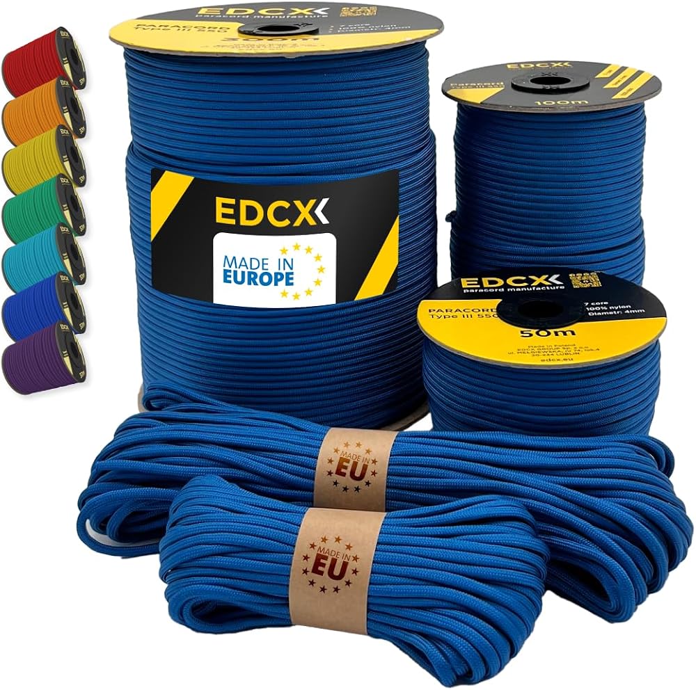 EdcX Paracord 4mm 550 Type III 10m 15m 30m 50m 100m 300m Turquoise