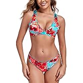 RELLECIGA Women's V Neck Bikini Set Wave Triangle Top Cheeky Two Piece Bathing Suits