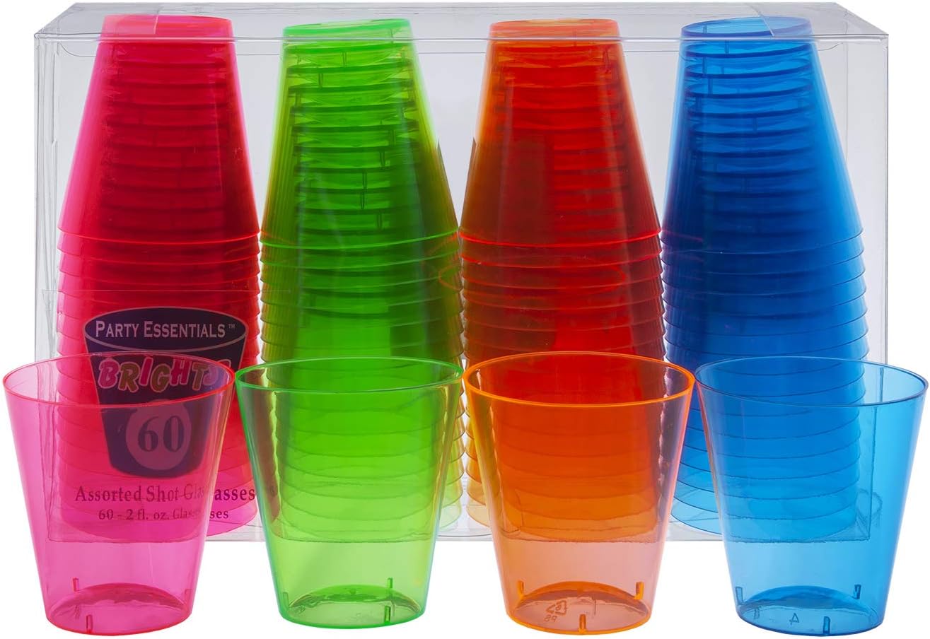 Amazon Com Party Essentials Hard Plastic 2 Ounce Shot Shooter Glasses Pack Of 60 Assorted Neon Multicolor Kitchen Dining party essentials hard plastic 2 ounce shot shooter glasses pack of 60 assorted neon multicolor