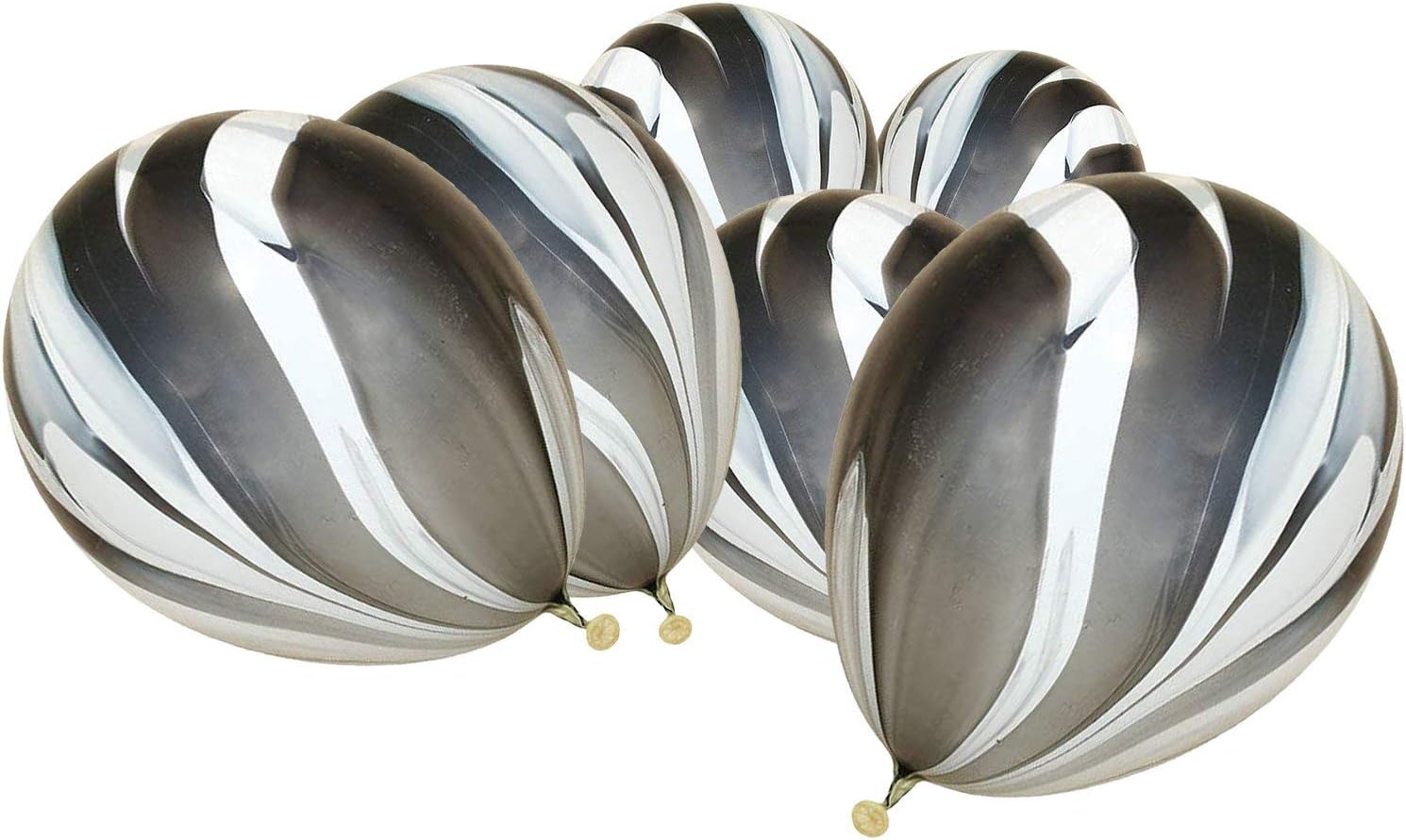 By Robelli 10pc Marble Effect Paint Swirl Balloons - Approx 30cm Inflated (Black / White)