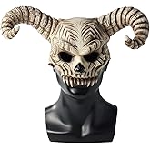 Kuberas Demon Skull Mask Devil Antelope Sheep Horn Full Head Mask Animal Skull Mask Ram Horns Scary Halloween Mask for Adult