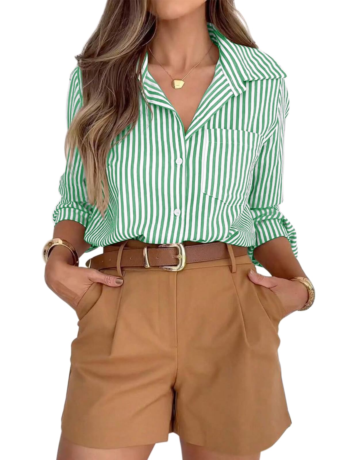 siliteelon Striped Button Down Shirts for Women Dress Shirts Long ...