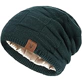 TILUYAMO Satin Lined Beanie Wool Winter Hats for Women Men, Silk Lined Slouchy Beanie Knit Warm Unisex Skull Cap