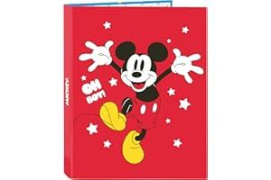 Safta Mickey Mouse Fantastic Folder with 4 Rings, Ideal for Children of Different Ages, Comfortable and Versatile, Quality and Resistance, 26.5 x 33 cm, Blue/Red