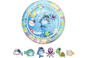 Baoyemes Cat Dog Water Mat, [2025 Newly Upgraded, Two Layers & Thickened] Ocean Themed Round Sensory, Non-Slip Playmat, Floating Fish, for Indoor Cats Kitten, Durable & Easy-Clean(Spectacled Dolphin)