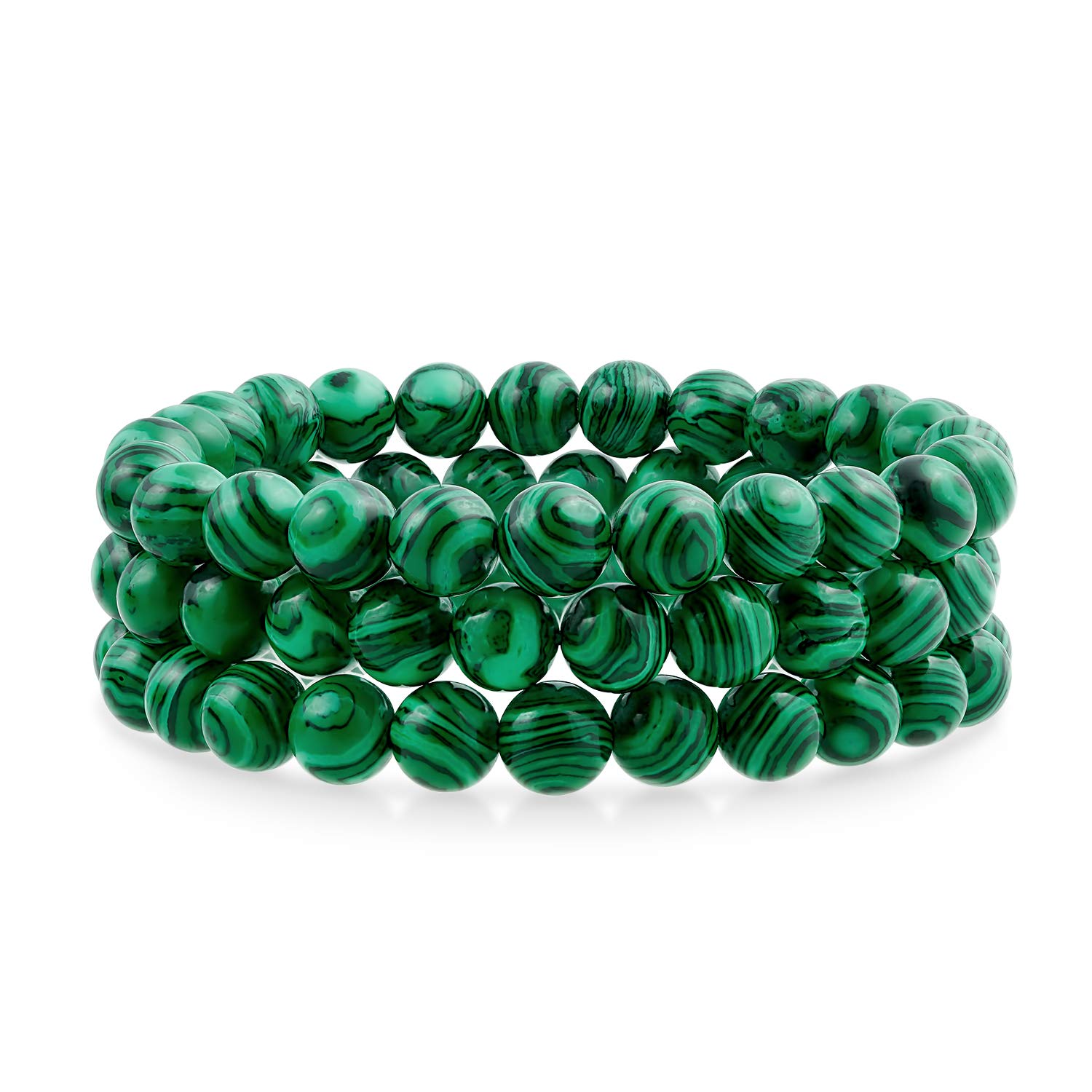 Bling Jewelry Semi Precious Green Synthetic Malachite Round Bead 8MM Stacking Stretch Bracelet For Women Men Teen Unisex Single Strand