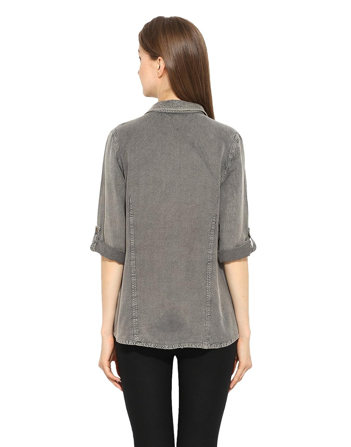 free & young front open washed shirt