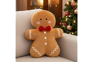 Wadser Gingerbread Man Christmas Throw Pillow, Plush Xmas Gingerbread Shaped Pillow Decor, 14.5" Decorative Throw Pillow for Living Room