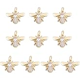COGCHARGER 10 Pieces Cubic Zirconia Bees Charm Pendant Brass Insect Charm with Jump Rings for Jewelry Necklace Earring Making Crafts