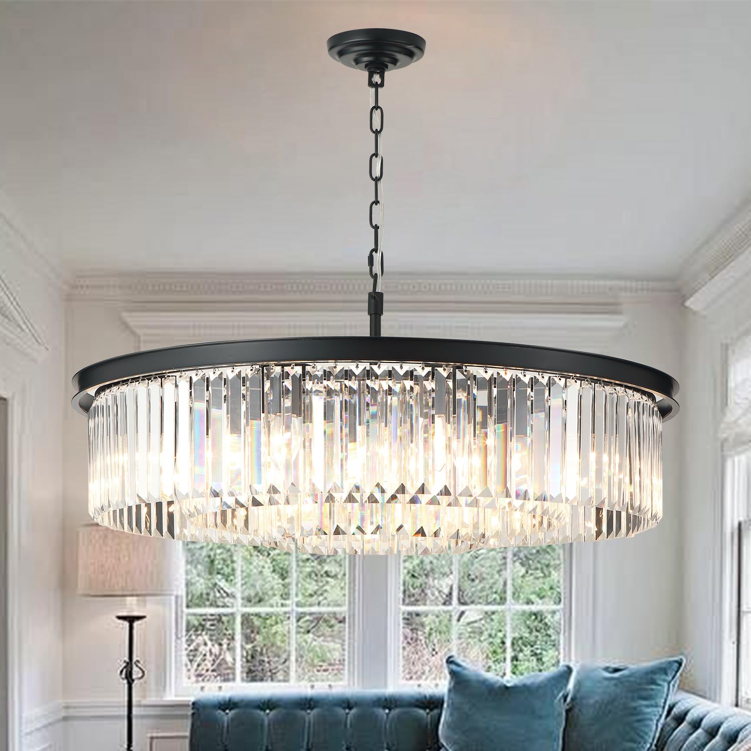 GMlixin Large Crystal Chandelier Black Chandeliers Luxury Pendant ...