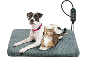 GASUR Pet Heating Pad, Waterproof Electric Dog Cat Heat Pad with Timer, Temperature Adjustable Heated Cat Bed for Winter, Auto Power-Off, Anti-bite Heated Pad for Dogs Cats -28''x16'', Medium