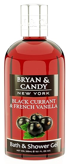 Bryan & Candy New York Black Currant and French Vanilla Shower Gel (300ml) with Aloe Vera and Essential Oils. Gentle, Moisturizing Body Wash for Soft, Supple Skin