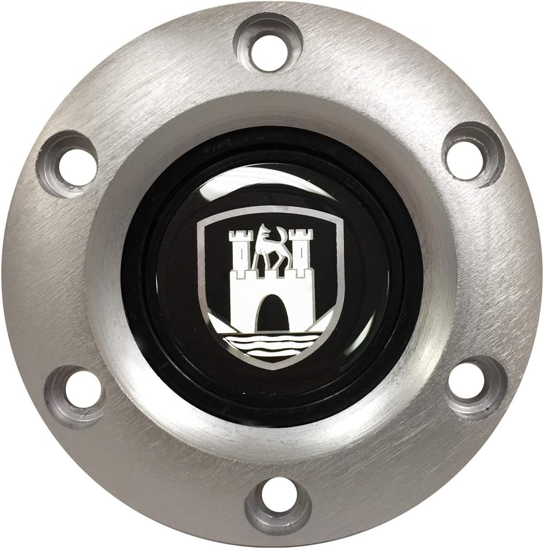 VSW S6 Brushed Horn Button Compatible with 6 Bolt Steering Wheel, Castle Emblem, STE1041BRU