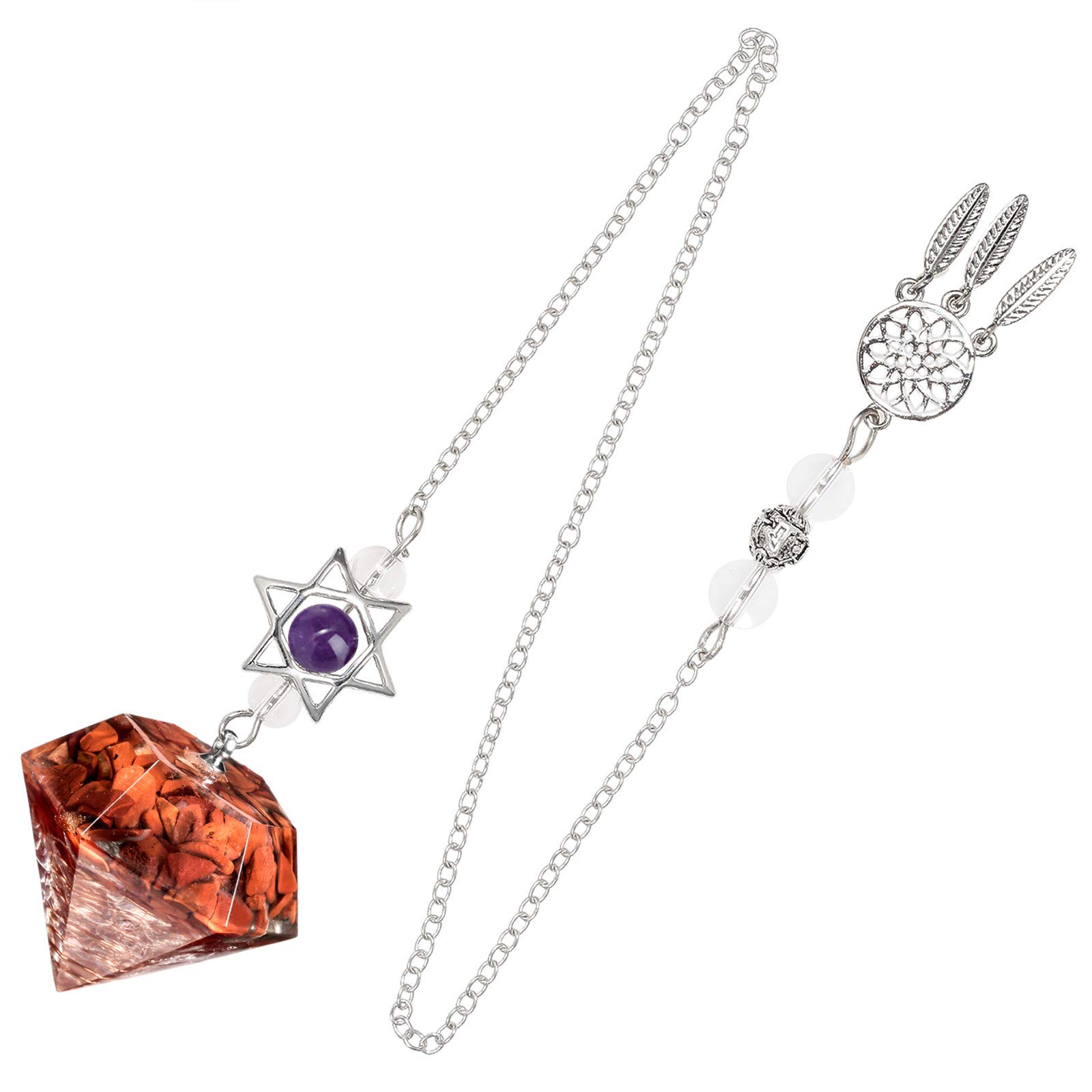 mookaitedecor Red Jasper Resin Crystal Point Gemstone Reiki Healing Pendulums for Dowsing Scrying Divination Meditation, Merkaba Star Dreamcatcher