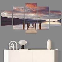 SIGNWIN 5 Panel Canvas Wall Art Modern Art Farmhouse/Country Lake Multicolor Nature Photography Relax/Calm for Home Decorations Ready to Hang - 60