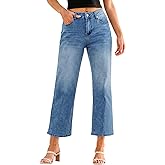 GRAPENT Jeans for Women Trendy High Waisted Loose Straight Leg Stretchy Denim Ankle Pants Cropped Jeans with Pockets