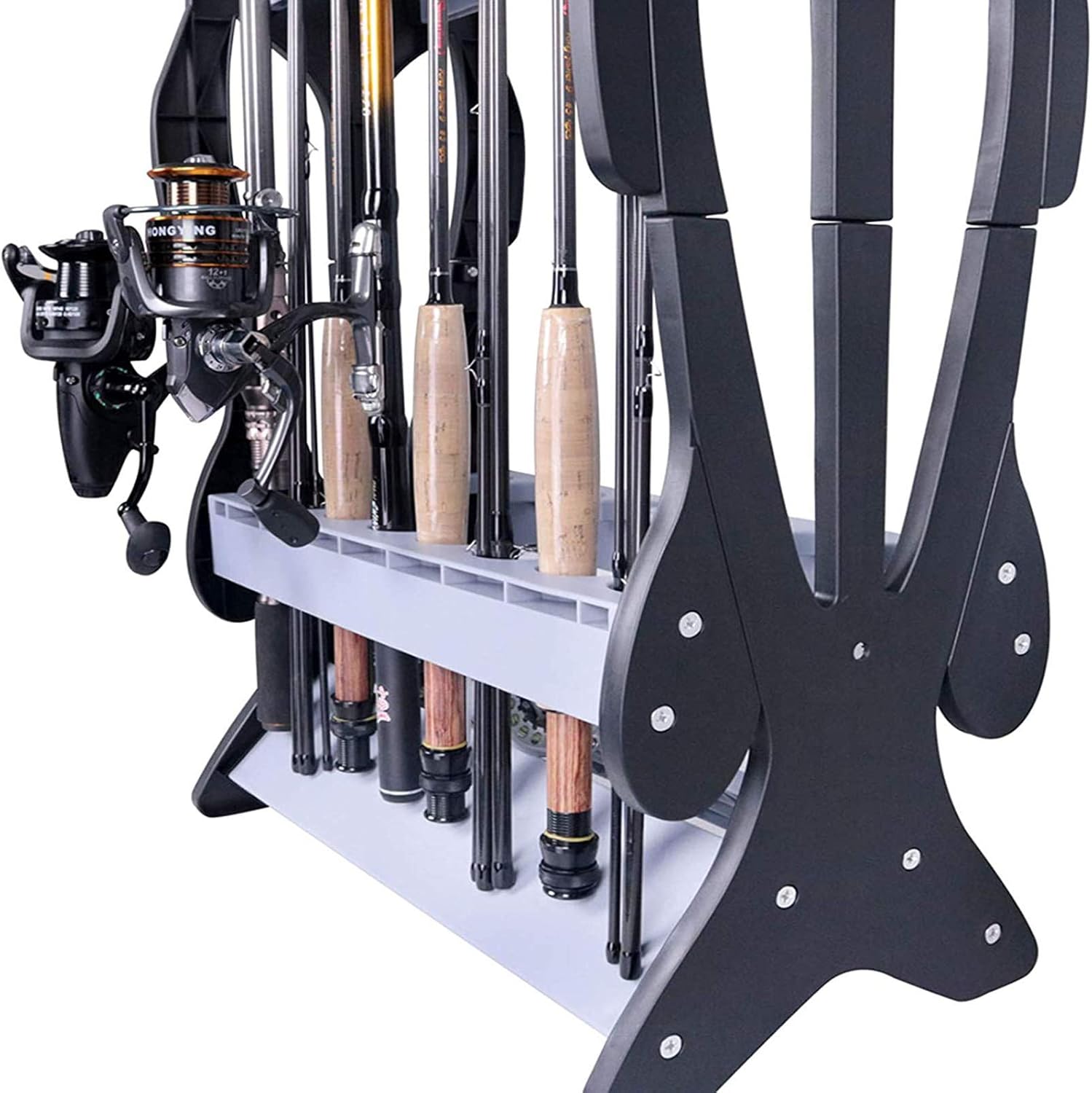 16 Fishing Rod Holder Storage Rack, Fishing Pole Stand Garage Organizer Holds Any Type of Rod or Hiking Sticks Keep It Steady: Home Improvement