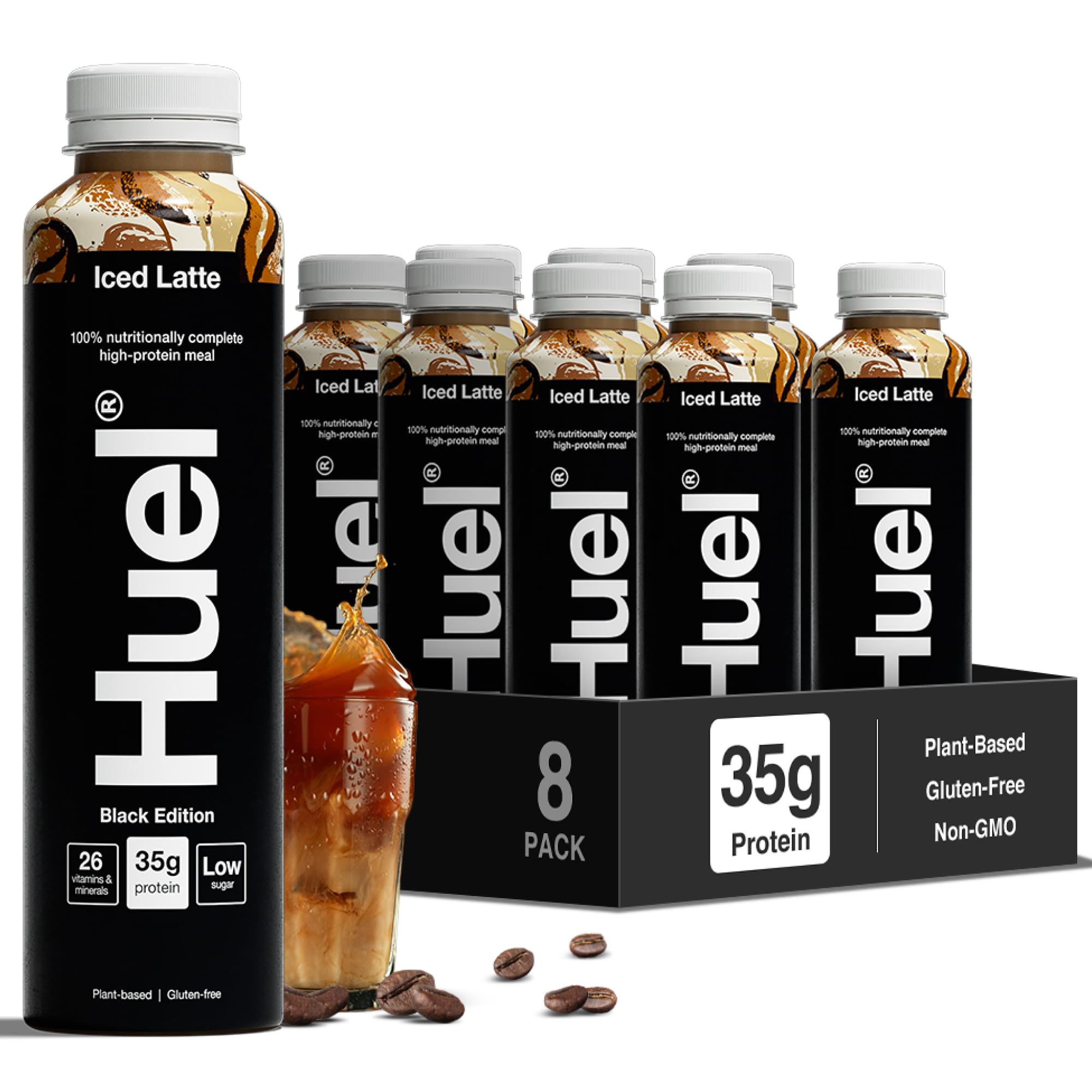 Huel Black Edition Ready-to-drink, 8 x 500ml Bottles, Protein Shakes, Iced Latte High, High Protein Drink, 35g Protein Per Bottle, Rich in Vitamin D, Fatty Acids, Calcium, Ready Meals