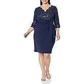 Alex Evenings Womens Plus-Size Midi Length V-Neck Shift Dress with Sleeves