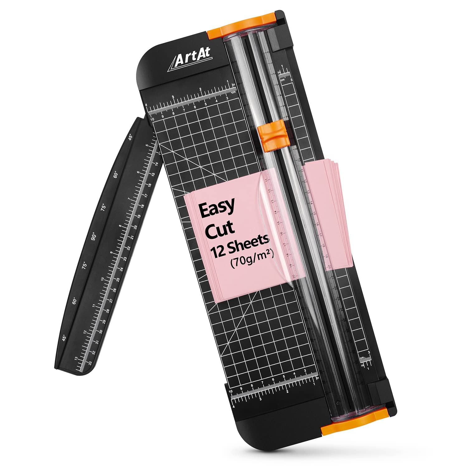Photo 1 of ArtAt A4 Paper Cutter Guillotine Trimmer - 12 Inch Heavy Duty Craft & Office Tool with Automatic Safety Blade, Side Ruler for Cardstock, Coupons, Photos, Labels (Black)