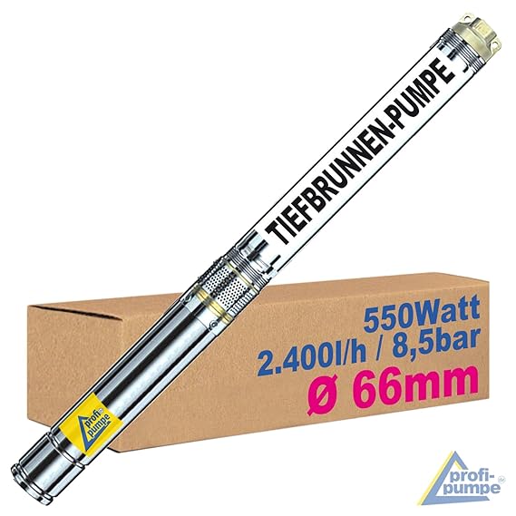 Amur TIEFBRUNNENPUMPE BRUNNENPUMPE TAUCHPUMPE 2,5 Zoll - Brunnen-Star-550 Watt - Die SCHLANKE TAUCH-Druck-PUMPE mit hoher Lei