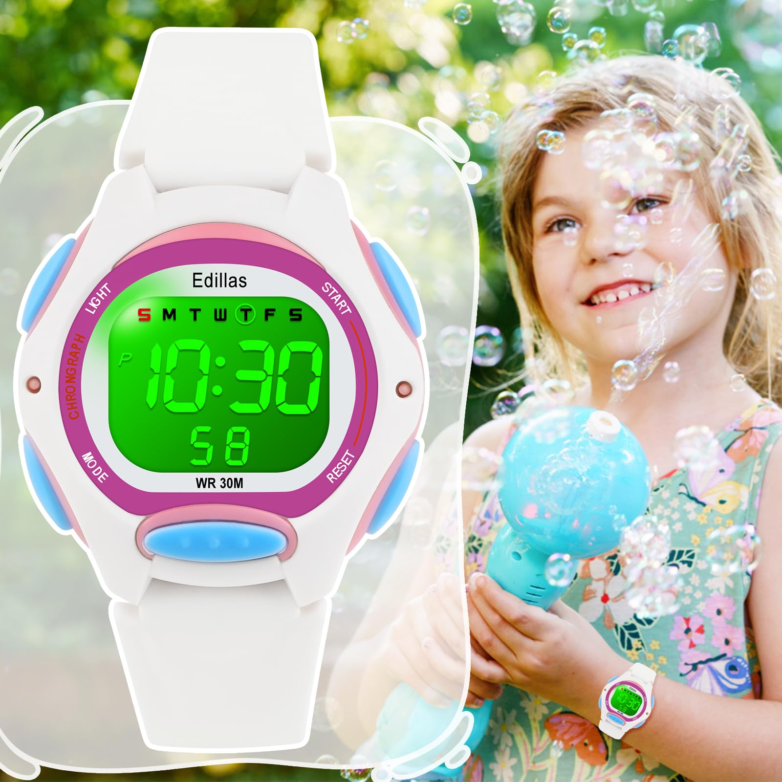 Edillas Kids Watches Digital Girls Boys,7 Colors Light Wrist Watch for Child Waterproof Sport Outdoor Multifunctional Watches with Stopwatch/Alarm for Ages 4-15