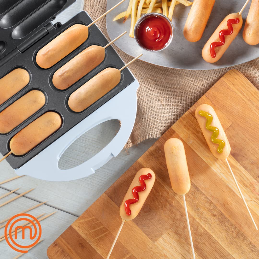 MasterChef Corn Dog Maker w 50 Skewers- Electric Nonstick Kitchen Baker & Recipe Guide- Fryer Machine Makes Hot Dogs, Cheese Mozzarella Sticks, Cake Pops, BBQ, Mini Carnival Food, Fun Christmas Gift