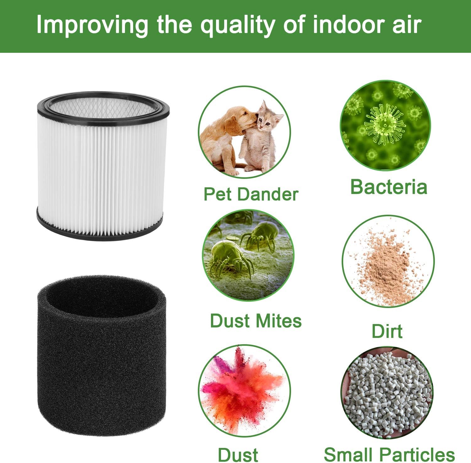Laukowind Foam Sleeve Replacement Filters for Shop-Vac 90304 90350 90333, Compatible with Shop-Vac 5 Gallon and Above Wet/Dry Vacuum Cleaners, 1 Filter + 2 Foams+1 Brush: Appliances
