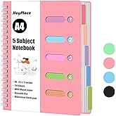 HEYPLACE Subject Notebook Wide Ruled, 8.3x11inch Hardcover 5 Subject Lined Spiral Notebook with Dividers Tabs for School Women Journal Note Taking Office Supplies, 220 Pages, Pink