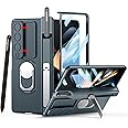 Libeagle Compatible with Samsung Galaxy Z Fold 4 Case [Heavy Duty Protective][Camera Lens Cover][S Pen Holder & Hinge Protection][Screen Protector][Safe to Hold with Ring] Rugged Stand 5G 2022-Green