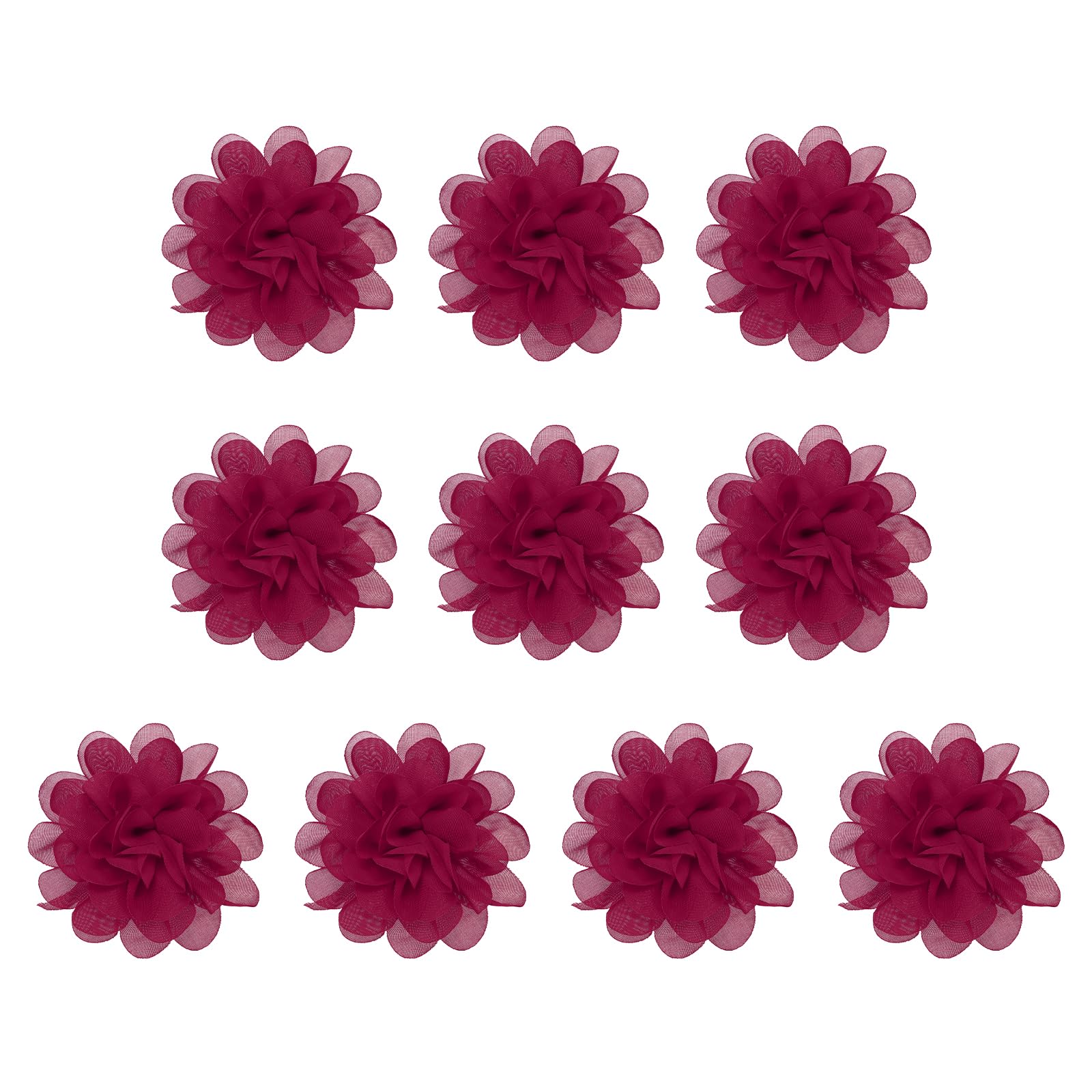 PATIKIL 3.9" Chiffon Flowers, 10 Pcs Mesh Fabric Flowers Sewing Fabric Appliques Headband Embellishments for DIY Craft Wedding Decor, Burgundy