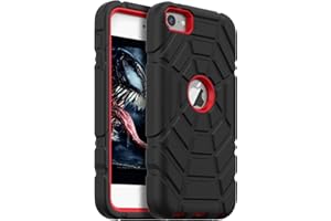 Grifobes for iPod Touch 7th Generation Case, iPod Touch 6th / 5th Generation Case, 3-in-1 Heavy Duty Shockproof Rugged Protective Cover for iPod Touch 7/6/5 Case for Kids Children(Black+Red)