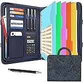 NATISERAUM Portfolio Binder 3 Ring Includes Pen and 5 Dividers with 10 Pockets, Padfolio Organizer with Zipper for Men and Women, Includes A4 Notepad for Business, School, Work