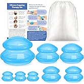 Nuanchu 8 Pcs 4 Sizes Cupping Therapy Set with Satin Bag Silicone Massage Cups Professional Cupping Therapy Vacuum Cup for Cellulite Joint Pain Muscle Pain(Clear Blue)
