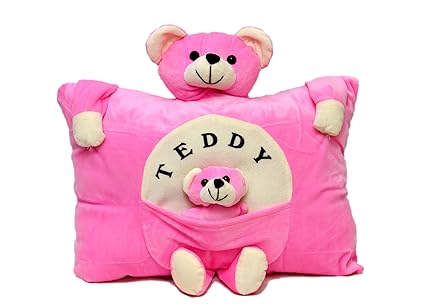 PRACHI TOYS Soft Plush Cushion/Cute Teddy Cartoon Figure Pillow for Kids(Pink)