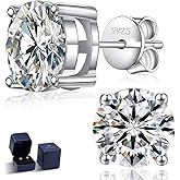 Moissanite Earrings Studs for Women, Round Cut D Color VVS1 Clarity Lab Created Moissanite Earrings Studs 18K White Gold Plated 925 Sterling Silver Earrings Jewelry Engagement Gifts for Women Men