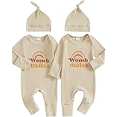 YOKJZJD Newborn Baby Girl Boy Twins Matching Outfits Womb Mates Knitted Romper Mitten Cuffs Jumpsuit with Hat Fall Clothes