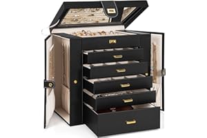 AKOZLIN Huge Jewelry Box 6 Tier Jewelry Case Lockable Large Jewelry Storage Organizer with Mirror,Drawers & Dividers for Ring