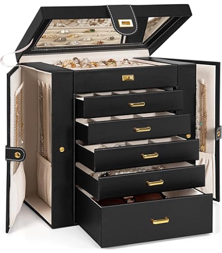 Amazon.com: FindingKing Large Black Faux Leather Jewelry Attache