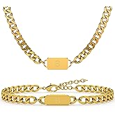 Aospkle 2PCS Initial Letter Cuban Necklace Bracelet, A-Z Letter Pendant Gold Cuban Link Chain for Men Women Jewelry Set for H G