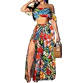 Sexy Two Piece Sets for Women Vacation Elegant Sleeveless Top Long Split Maxi Dress Beach Swimwear