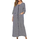 Bloggerlove Zipper Front Robes for Women House Coat Half Sleeve Loungewear Long Nightgown with Pockets S-3XL