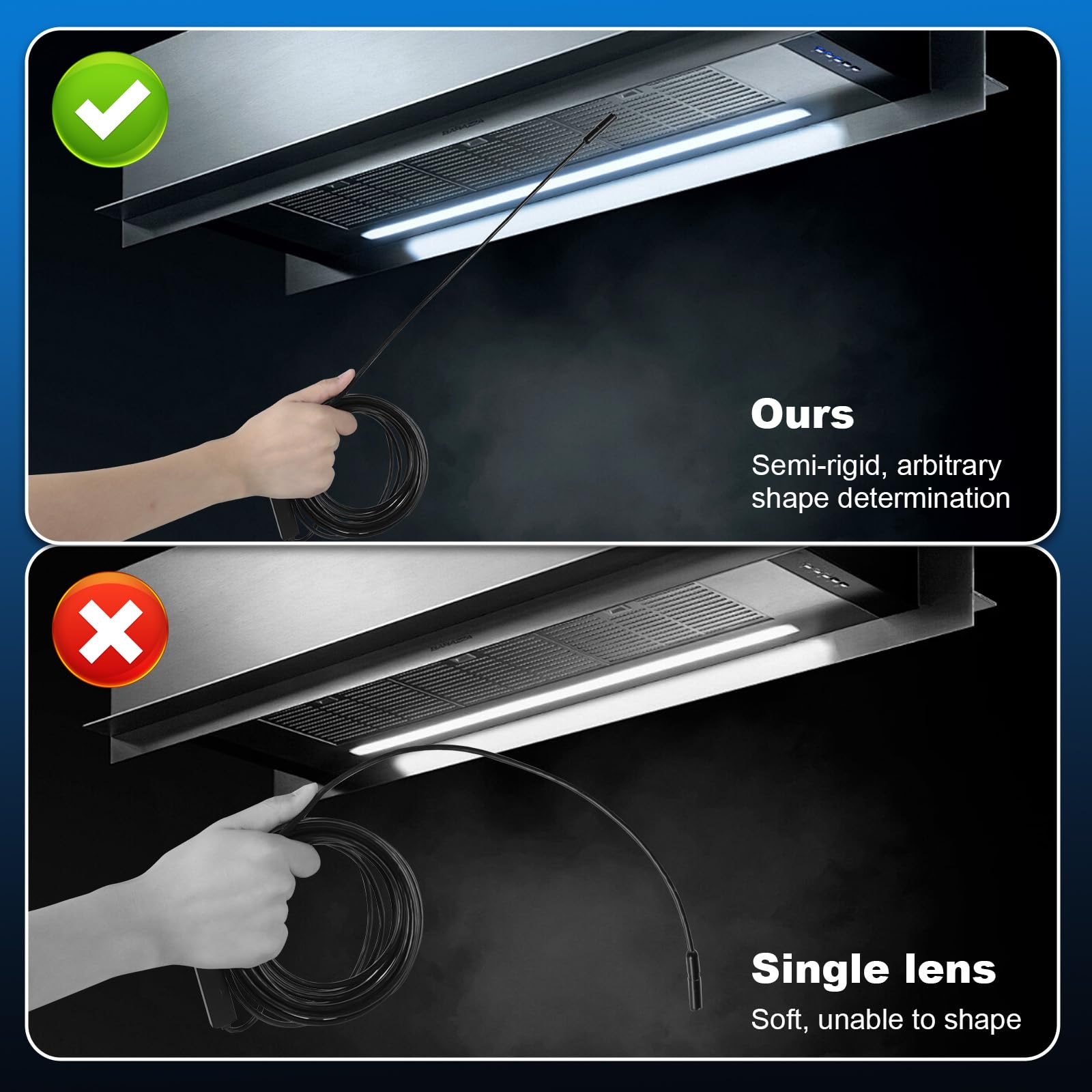 Telecamera Ispettiva WiFi Doppia Lente 2MP HD – Endoscopio Wireless IP67, 6 LED Regolabili, Batteria 850mAh, Per Tubi E Automobili