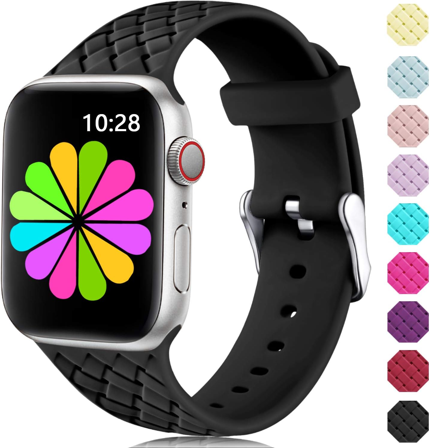 Haveda Cute Bands Compatible for Apple Watch Series 6 Series 5/4 44mm, Sport Silicone Bands for Apple Watch SE, Weaves Pattern Accessories for iWatch 42mm Series 3/2/1 Women Men 42mm/44mm S/M Black