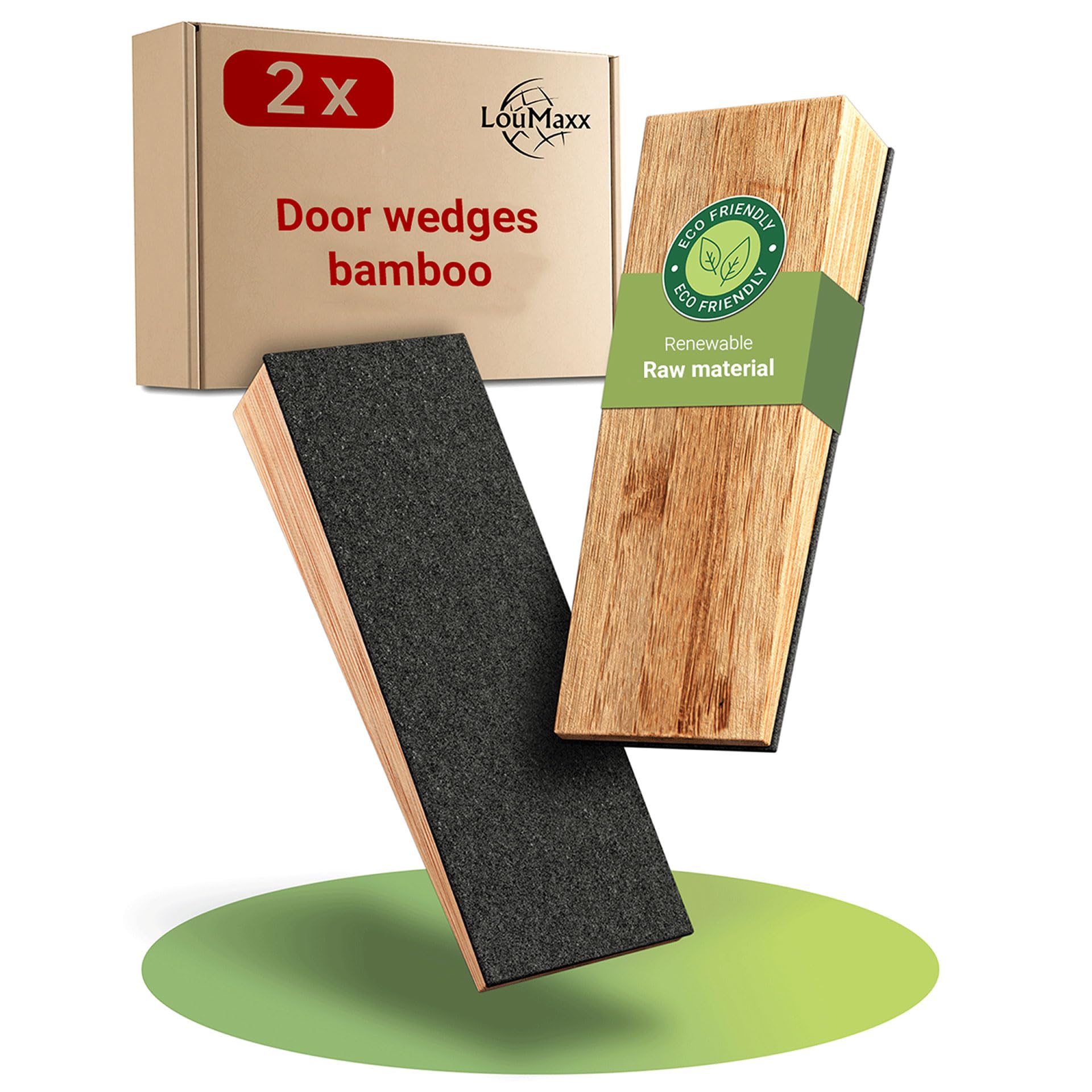 LouMaxx Bamboo Door Wedge Floor Wood - Door Stopper Wedge Made of Natural Bamboo - Wooden Wedges.