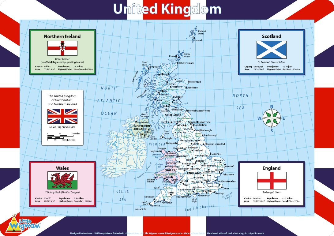 Little Wigwam United Kingdom UK Map Placemat Multicolour