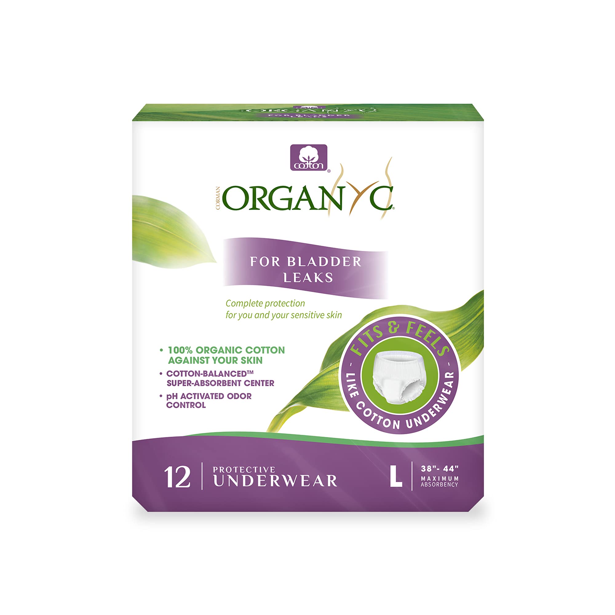Photo 1 of Organyc Bladder Control Underwear for Women - Organic Cotton Protective Underwear for Incontinence, Leak Protection, Odor Protection and Sensitive Skin, FSA/HSA Eligible, Large, 12 Count